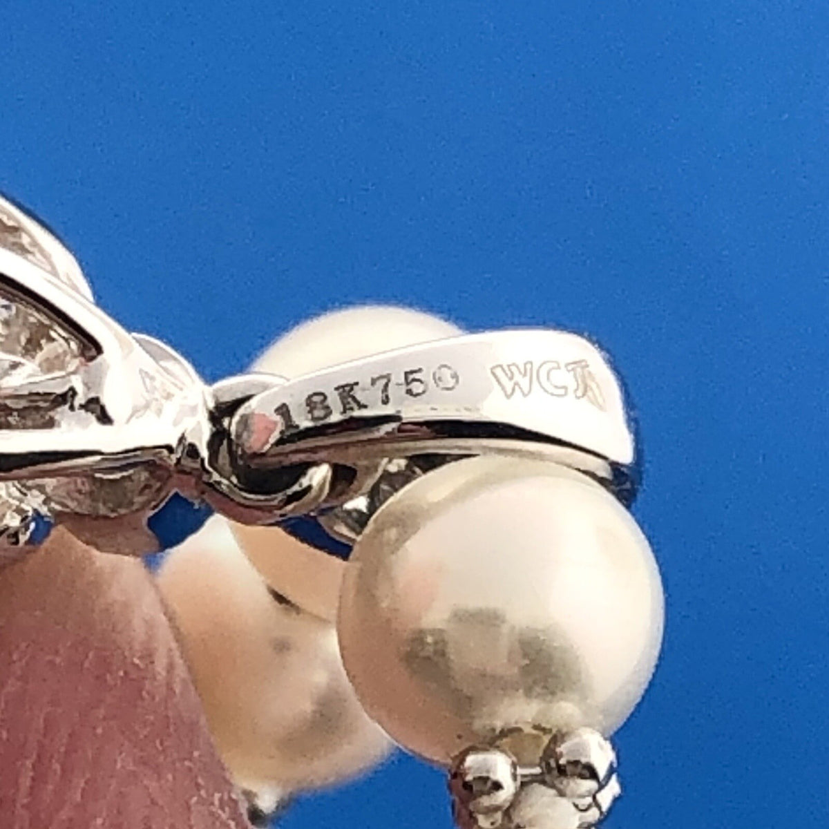 Fabulous 18K White Gold Diamond Pearl Wedding Bridal Drop Pendant Necklace
