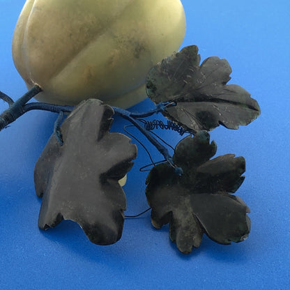 Mid Century Hand Carved Jade Gourd Mirliton Pear Fruit With Leaves