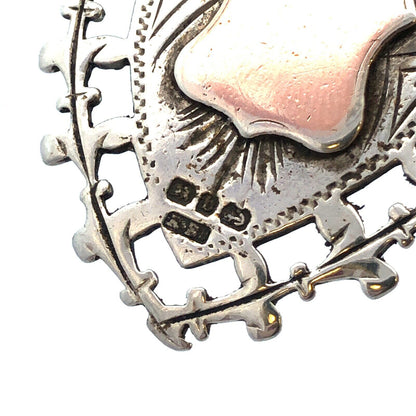 Antique 925 Sterling Silver Engravable Coat Of Arms Shield Pendant Necklace