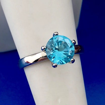Stunning 925 Sterling Silver Aqua Blue Cubic Zirconia Solitaire Promise Ring