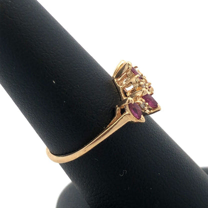 Estate 14K Yellow Gold Marquise Amethyst Diamond Stacking Band Ring
