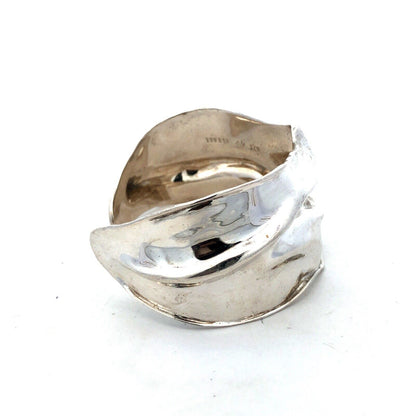 Designer HG 925 Sterling Silver Wave Textured Wide Open Cuff Bracelet