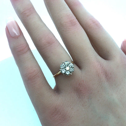 Estate Designer 14K Yellow White Gold Diamond Floral Cluster Cocktail Ring
