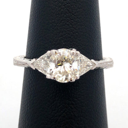 Estate Platinum Oval Diamond Trillion Accented Engagement Ring