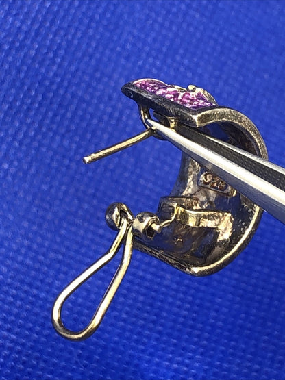 Native Tribal Gods 925 Sterling Silver Purple Enamel Half Hoop Stud Earrings