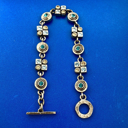 Designer M4M Silver Tone Blue Brown Swarvoski Crystal X O Toggle Bracelet