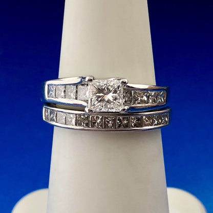 Stunning Platinum 950 Princess Diamond Engagement Ring Wedding Band Set