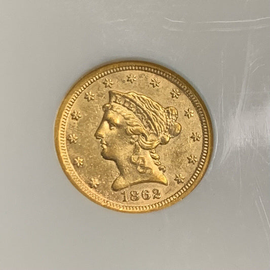 1862 S San Francisco $2.50 Coronet Head 90% Gold Quarter Eagle NGC AU53 Coin