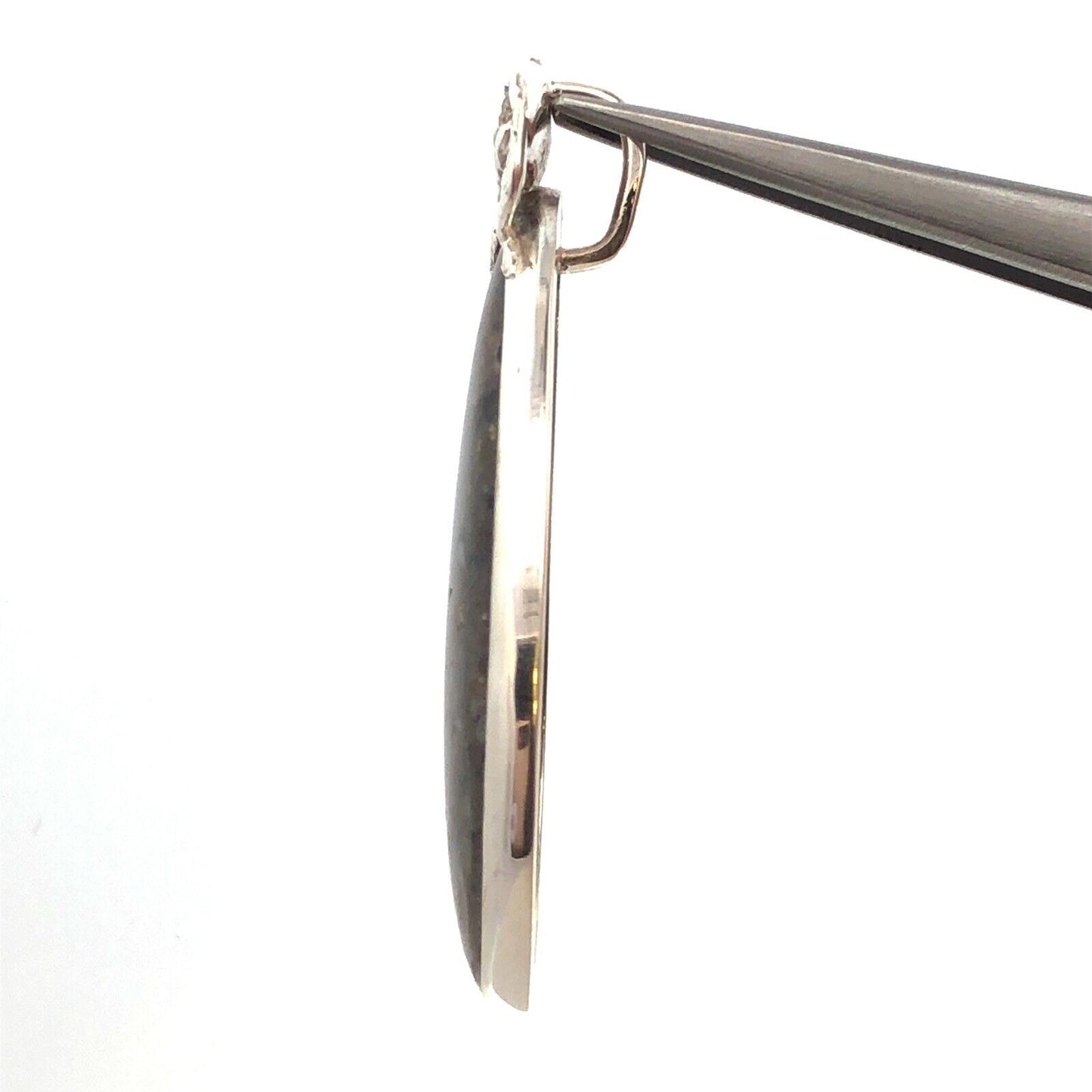 Vintage 925 Sterling Silver Pear Black Opal Flower Detail Statement Pendant