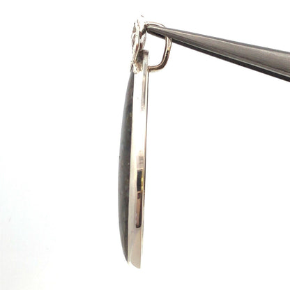 Vintage 925 Sterling Silver Pear Black Opal Flower Detail Statement Pendant