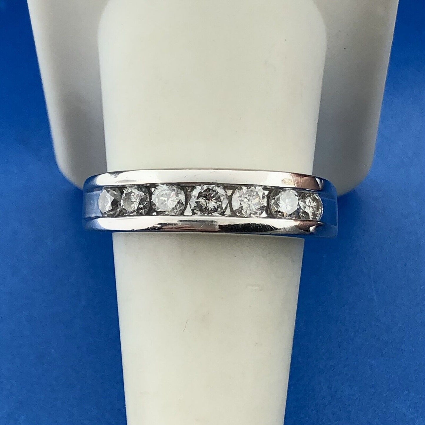 Designer Zales 10K White Gold Channel Set Diamond Wedding Band Ring Size 9.25