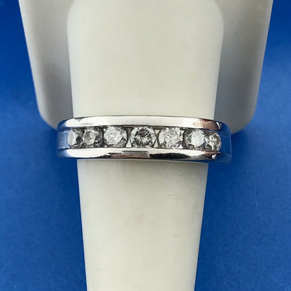 Designer Zales 10K White Gold Channel Set Diamond Wedding Band Ring Size 9.25