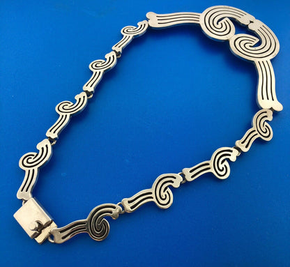 Modernist Designer Daniela 950 Silver Chunky Claddagh Statement Necklace