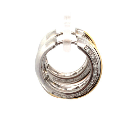 Designer 18K White Yellow Gold Two Tone Round Diamond Hinged Hoop Earrings