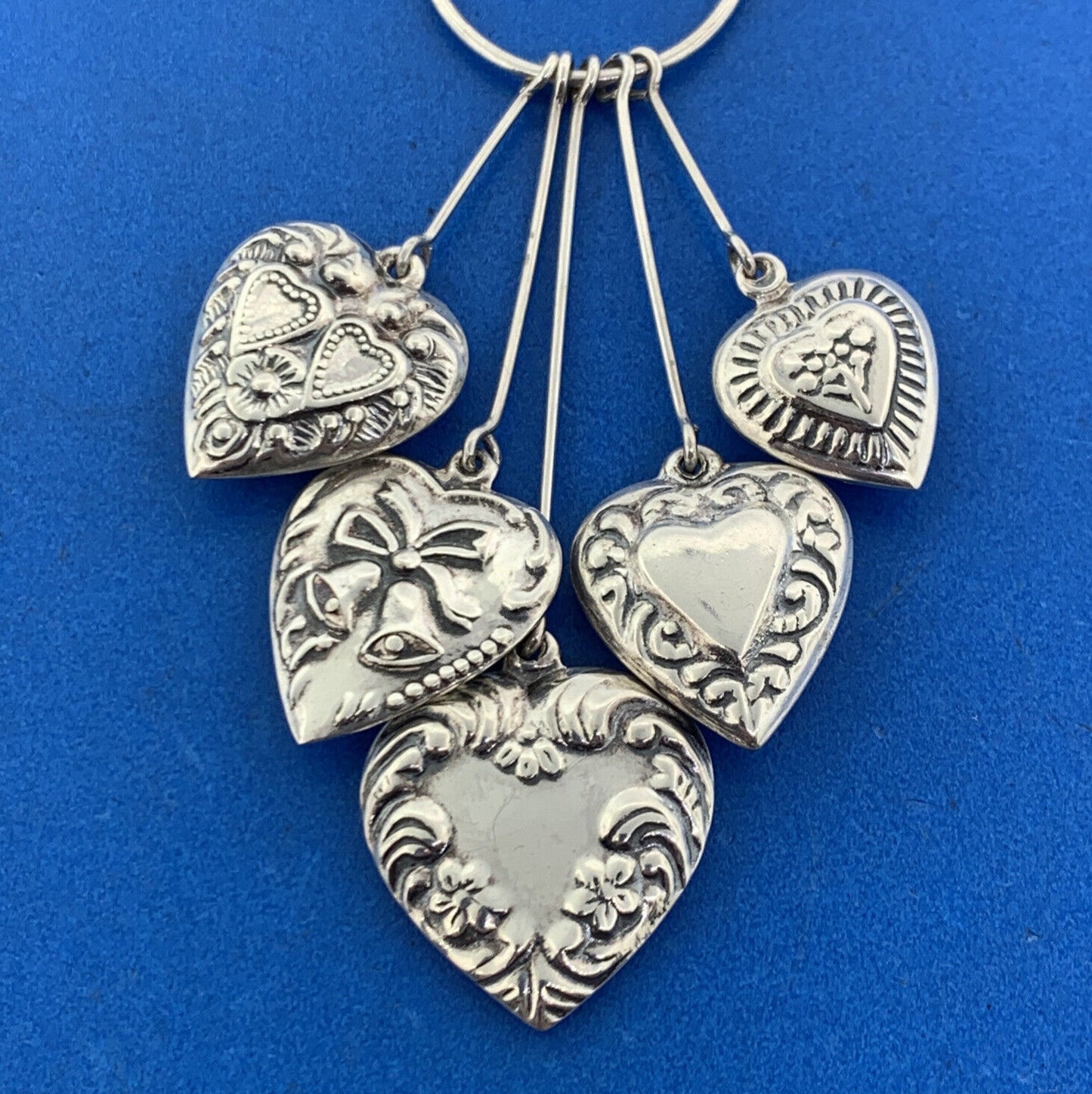 Designer 925 Sterling Silver Multiple Textured Heart Drop Dangle Pendant