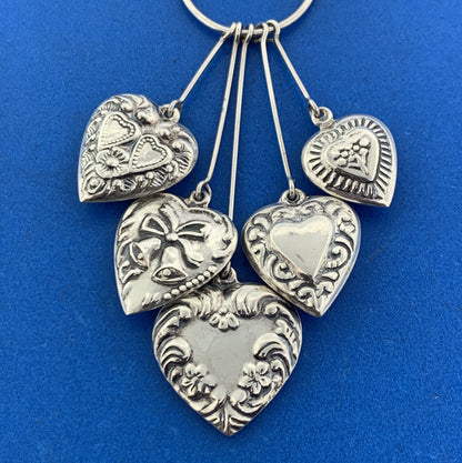 Designer 925 Sterling Silver Multiple Textured Heart Drop Dangle Pendant