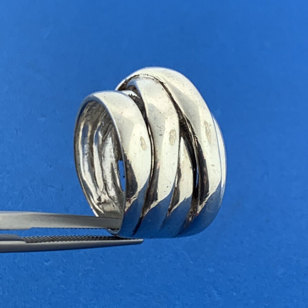 Vintage 925 Sterling Silver Bypass Circles Modernist Infinity Knot Band Ring