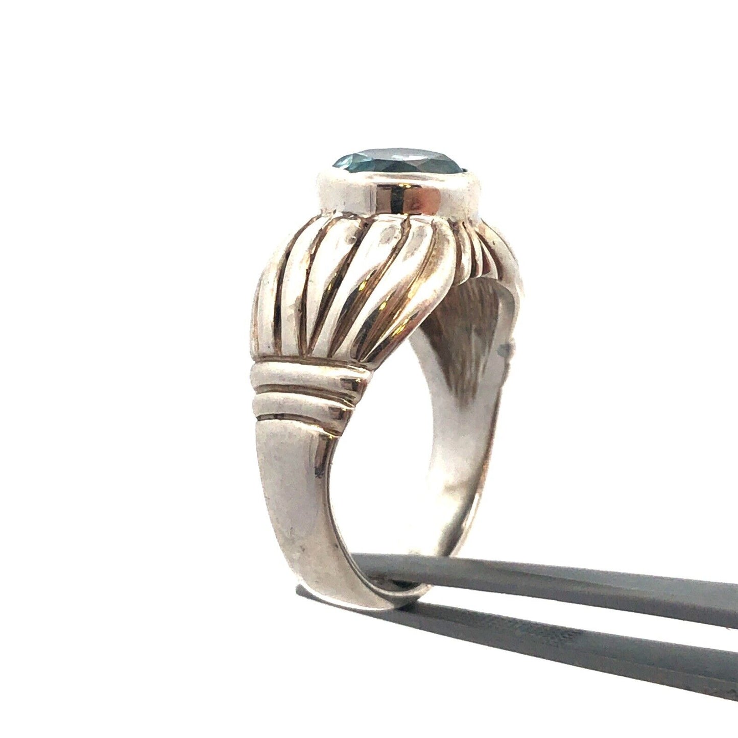 Designer Espo/Sig 925 Sterling Silver Oval Blue Topaz Chunky Textured Ring