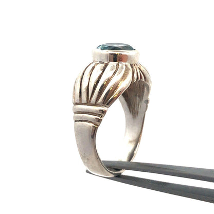 Designer Espo/Sig 925 Sterling Silver Oval Blue Topaz Chunky Textured Ring
