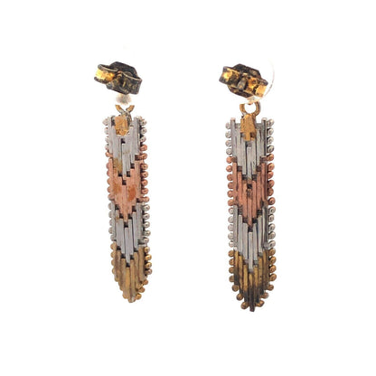 Vintage 925 Sterling Silver Rose Yellow Gold Vermeil Chevron Dangle Earrings