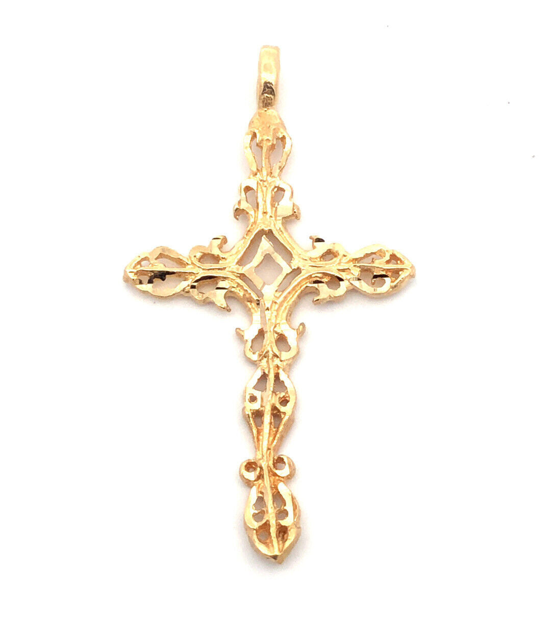 Designer ASJ 14K Yellow Gold Filigree Scroll Detailed Religious Cross Pendant