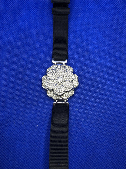 Suzanne Somers Pave Rhinestone Encrusted Flower Bracelet Hidden Watch NIB