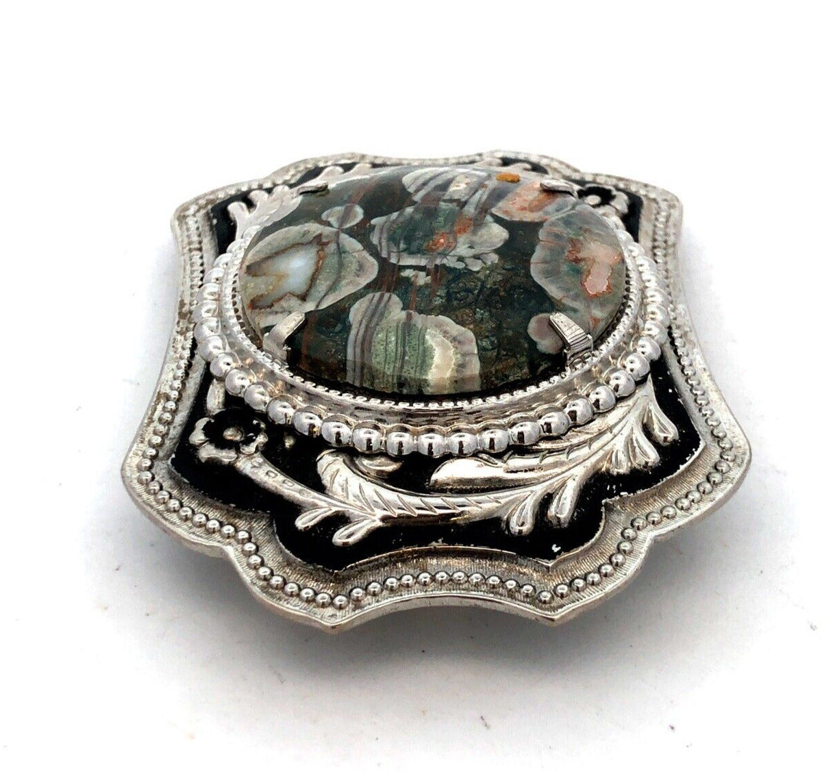 Southwestern Silver Tone Turitella Agate Floral Design Statement Belt Buckle