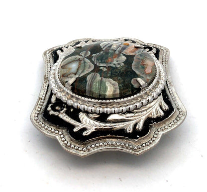 Southwestern Silver Tone Turitella Agate Floral Design Statement Belt Buckle