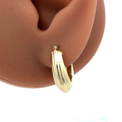 Designer JCM 14K Yellow Gold Textured Puffy Oval Huggie Hoop Earrings
