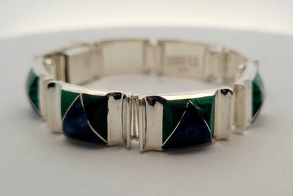 Oscar Figueroa Escorcia Taxco Silver 950 Lapis Malachite Panel Bracelet