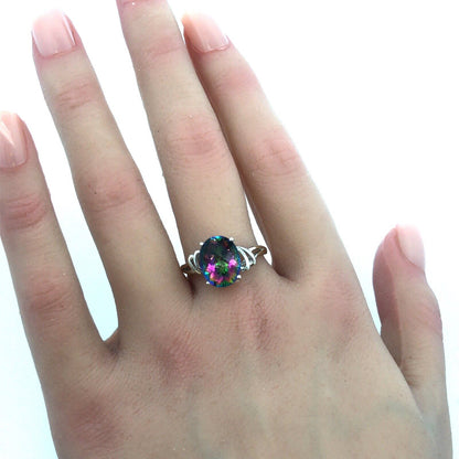 Gorgeous 14K White Gold Oval Mystic Topaz Cocktail Ring