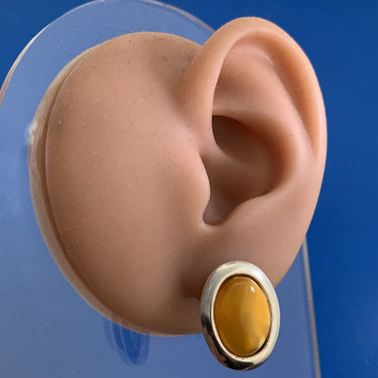 Vintage Orange Lucite 925 Sterling Silver Oval Stud Earrings