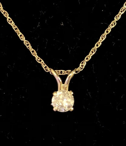 Designer 14K Yellow Gold Round Diamond Solitaire Pendant Chain Necklace