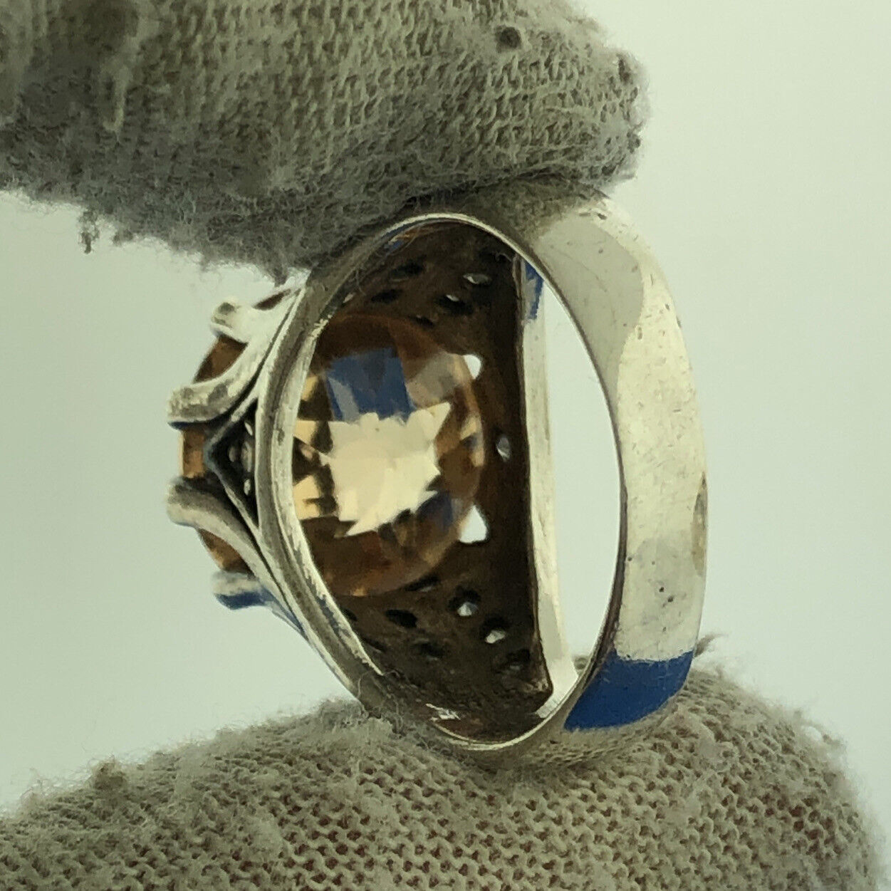 Vintage 925 Sterling Silver Cushion Cut Citrine CZ Statement Cocktail Ring