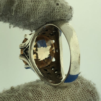 Vintage 925 Sterling Silver Cushion Cut Citrine CZ Statement Cocktail Ring