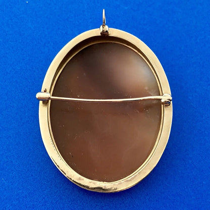 Victorian 14K Yellow Gold Oval Carved Cameo Pin Brooch Option Pendant