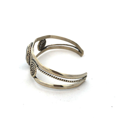 Vintage Mexico Alpaca 925 Sterling Silver Round Abalone Filigree Cuff Bracelet