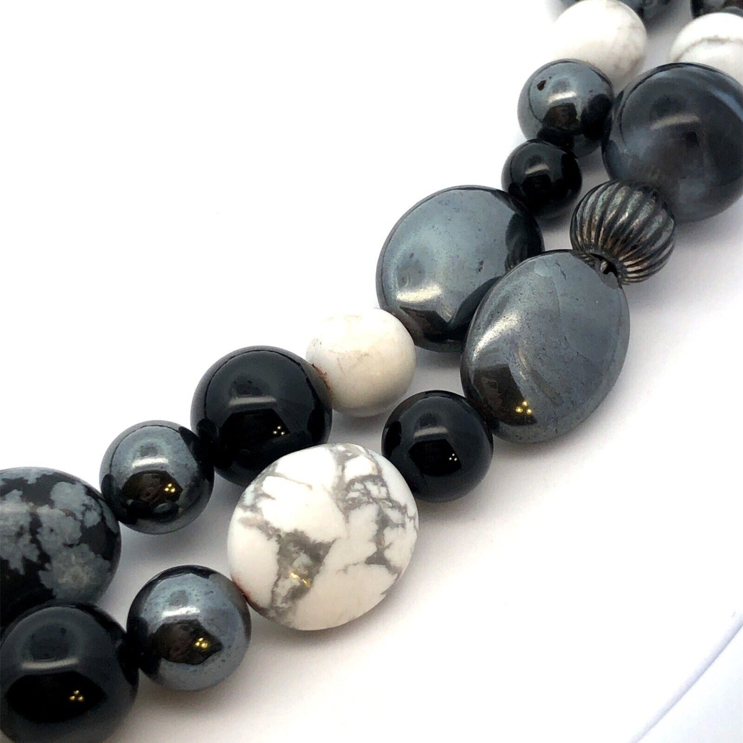Carolyn Pollack 925 Sterling Silver Mixed Black & White Statement Bead Necklace