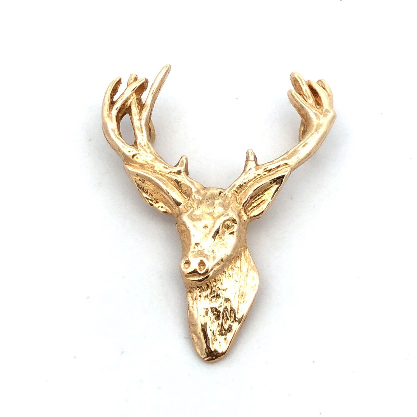 14K Yellow Gold Textured Buck Stag Male Deer Animal Hunter's Pendant