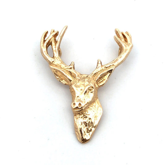 14K Yellow Gold Textured Buck Stag Male Deer Animal Hunter's Pendant