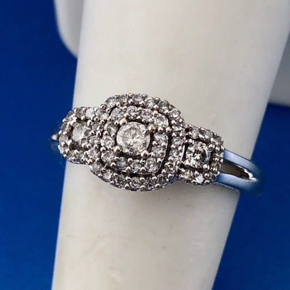 Estate 10K White Gold Diamond Double Halo Accents Engagement Anniversary Ring