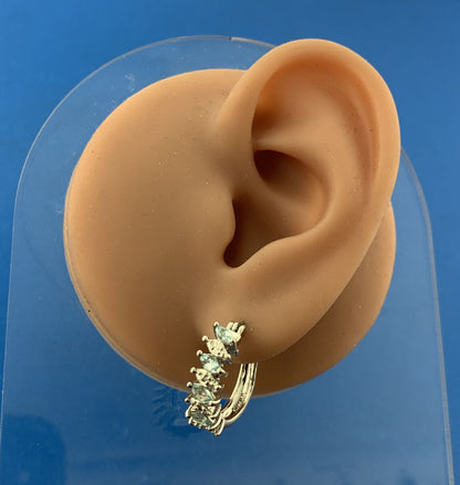 Designer Sterling Silver Marquise Aquamarine Diamond Accented Half Hoop Earrings