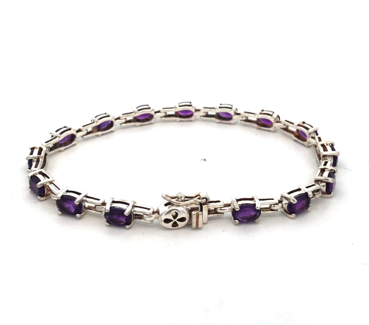 Designer R 925 Sterling Silver Oval Purple Amethyst Tennis Bracelet