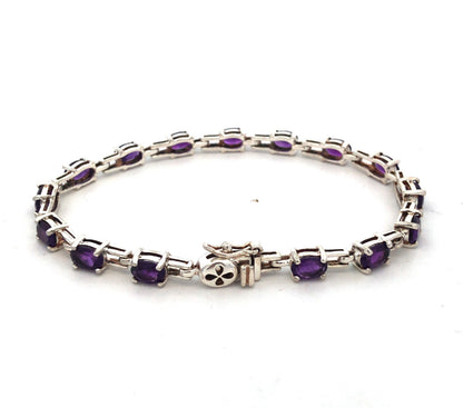 Designer R 925 Sterling Silver Oval Purple Amethyst Tennis Bracelet