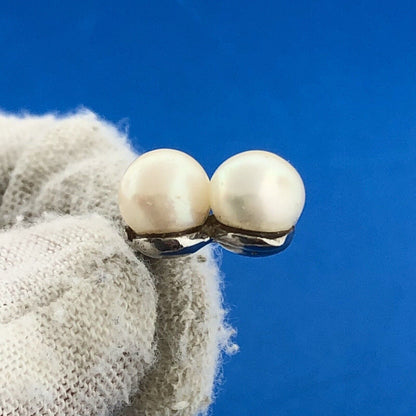 Mid Century 14K White Gold Pearl Trio Diamond Accented Wedding Drop Pendant