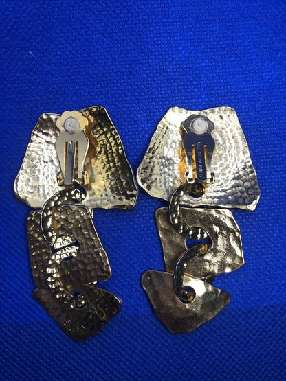 Norma Jean Gold Tone Hammered Three Tier Statement Drop Dangle Earrings