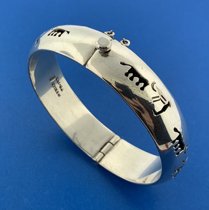 Vintage Taxco Mexico TM-143 Sterling Silver 925 Storyteller Hinged Cuff Bracelet