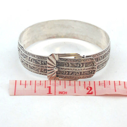 Designer Vintage Marsh 925 Sterling Silver Textured Scroll Belt Buckle Bracelet