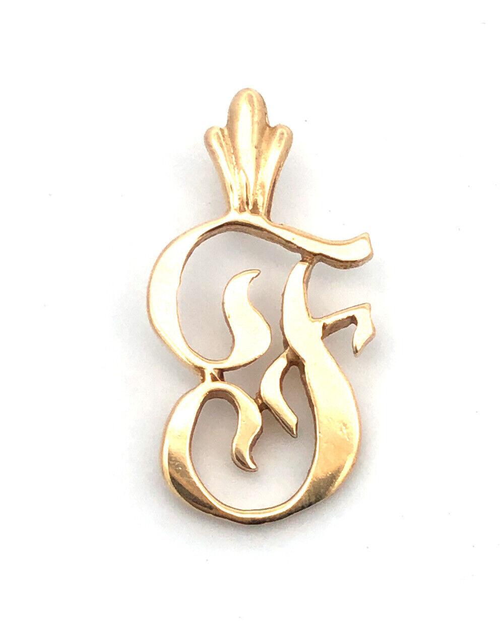 14K Yellow Gold Polished Script Capital F Initial Monogram Letter Pendant