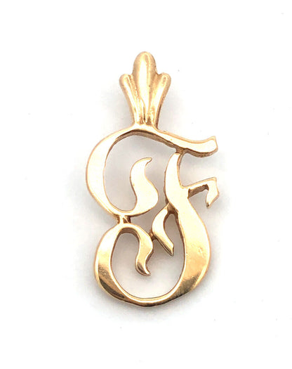 14K Yellow Gold Polished Script Capital F Initial Monogram Letter Pendant
